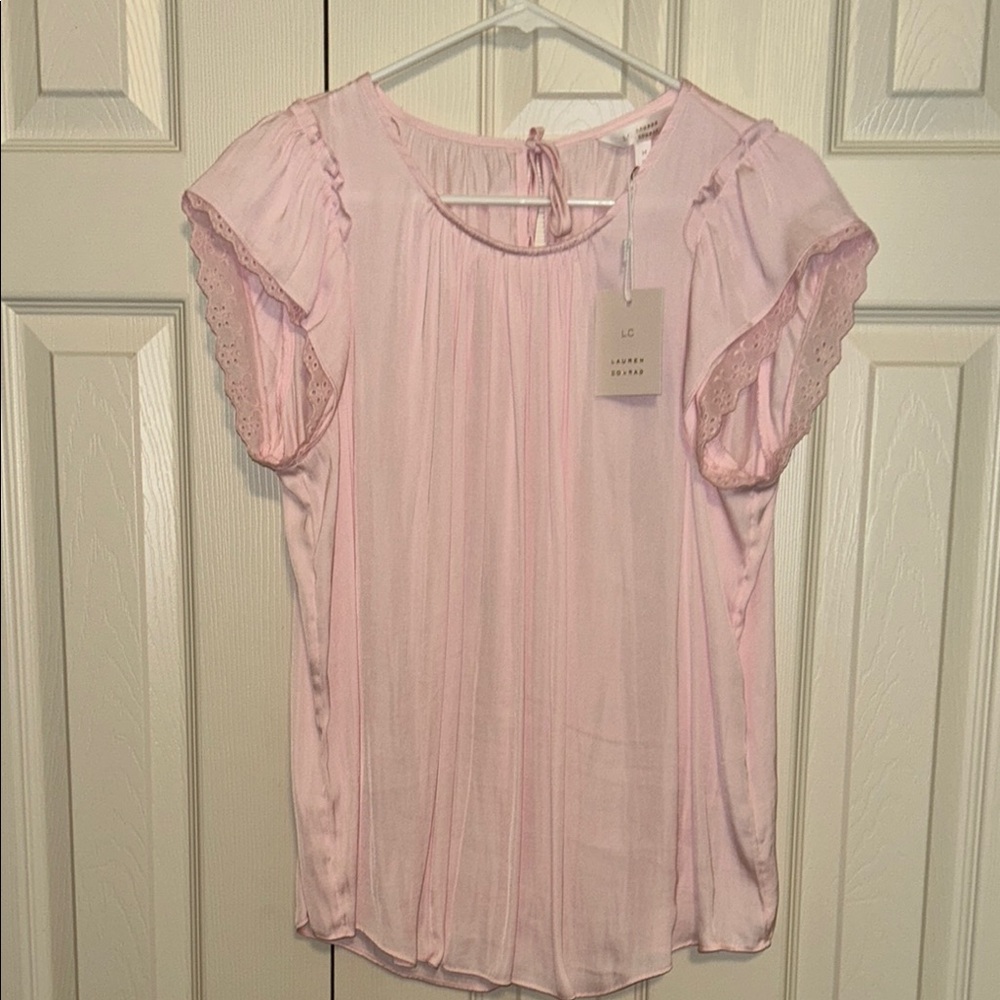 LC Lauren Conrad Pink Flutter Sleeve Blouse with Bib Collar